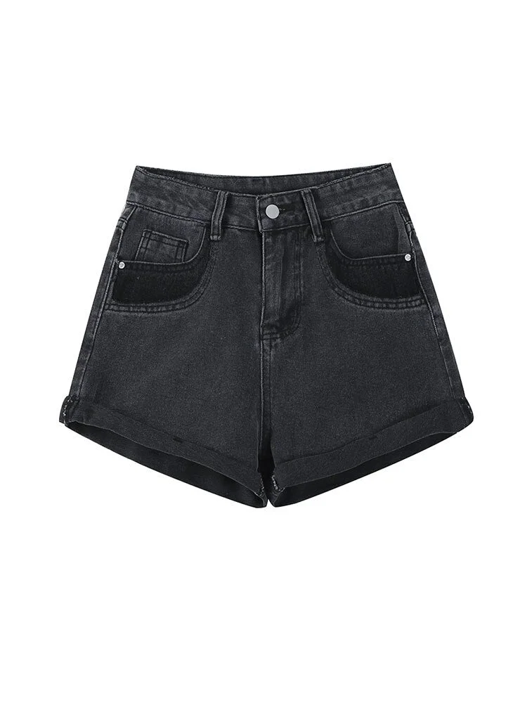 Women Denim Shorts Vintage Chic Black Ladies Hot Short Pants High Waist Y2K Harajuku Streetwear Loose Blue Wide-leg Jeans Shorts