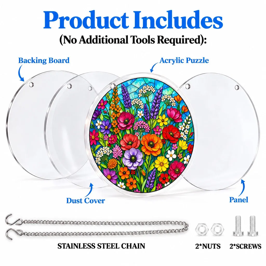 Colorful Flower Garden Stained Glass Suncatcher Puzzle