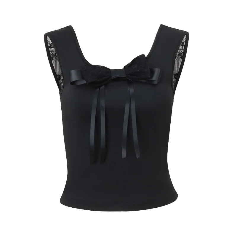 Uveng Uveng S Women's Summer 2024 New Sexy Pure Desire Bow Decoration Stylish Short Top