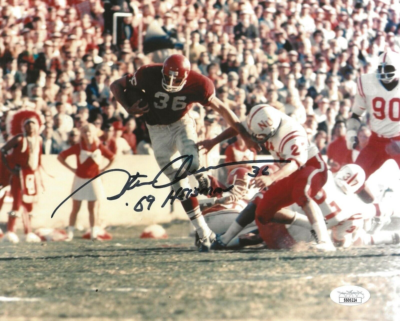 Steve Owens signed Oklahoma Sooners 8x10 Photo Poster painting W/ Heisman Inscription 2 JSA