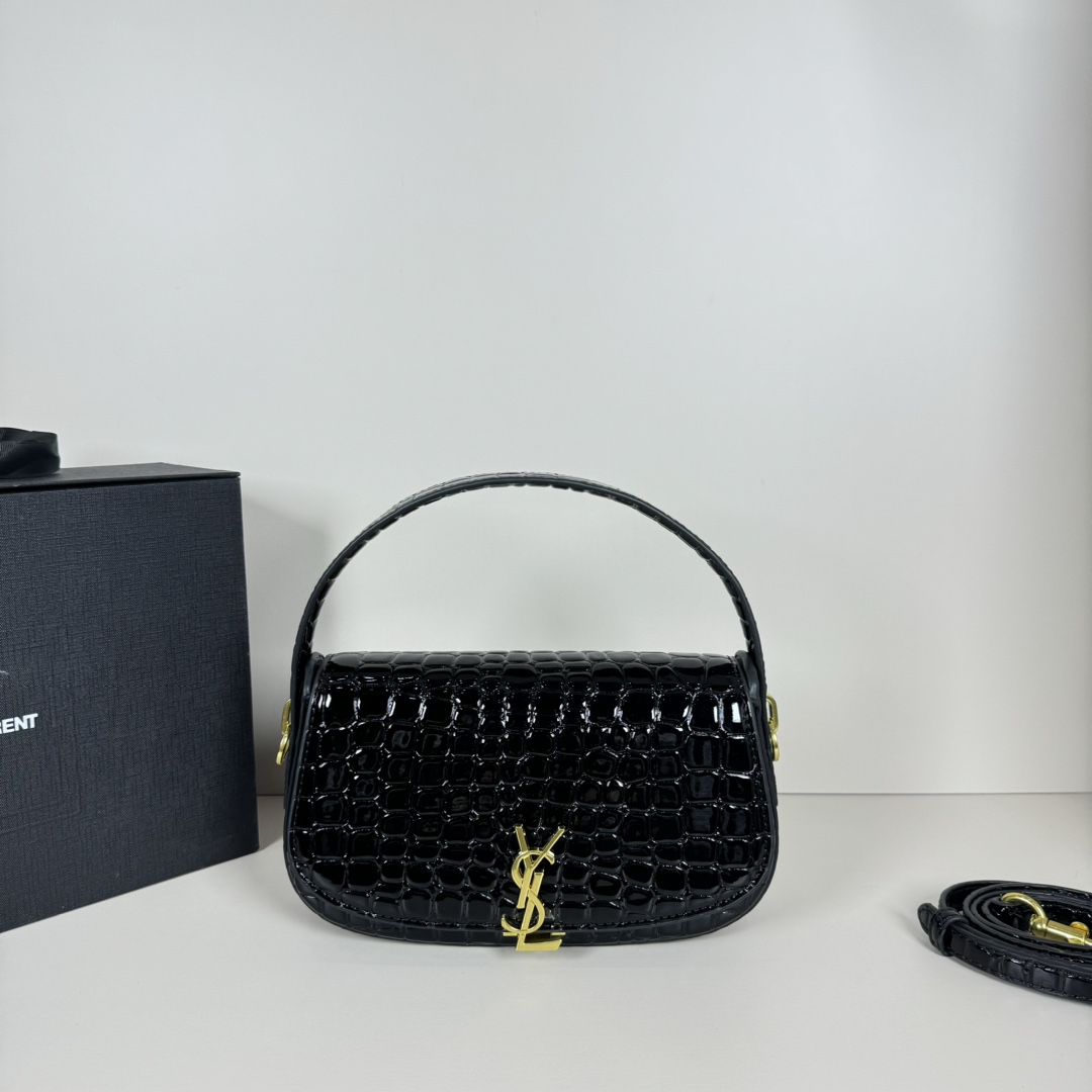 YSL Top Handle Bag in Black Crocodile Leather