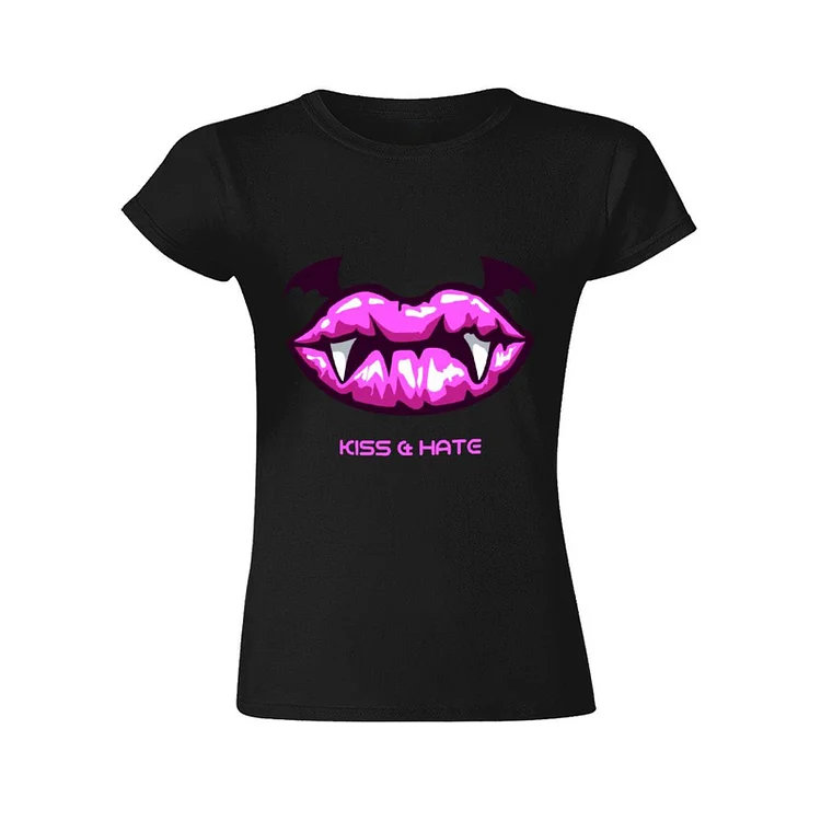 Purple, Evil, Mouth T-Shirt &Agrave; Col Rond &Agrave; Manches Courtes Gildan Pour Femme
