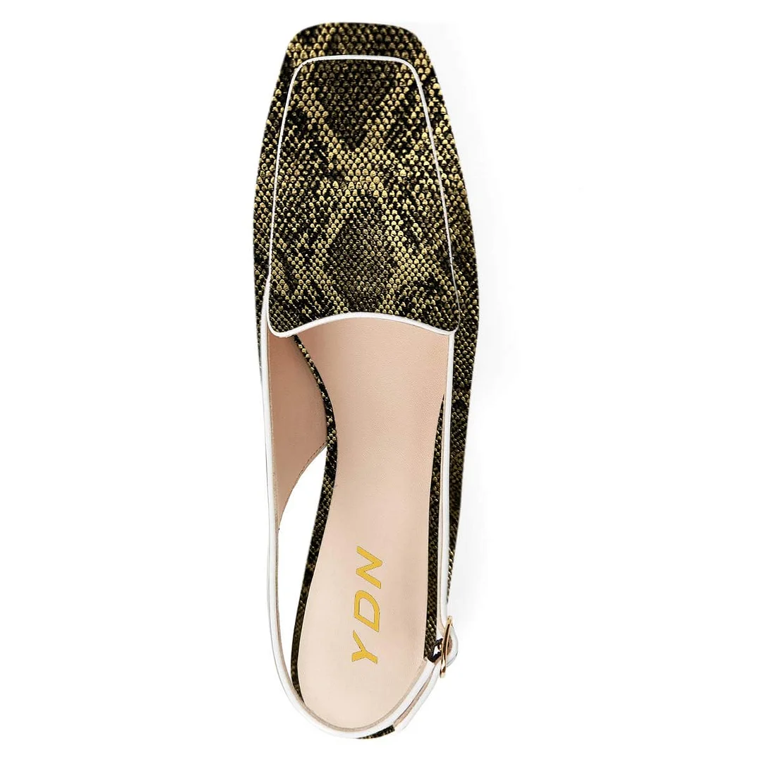 Python Print Square Toe Chunky Heel Slingback Loafer Shoes Women