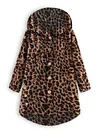 Cozy Leopard Fleece Hooded Fuzzy Asymmetrical Hem Button Teddy Bear Coat
