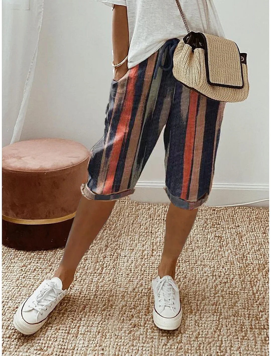 Nigikala Nigikala Women's Cotton Bag Loose Slacks Women's Trousers Five-Point Trousers