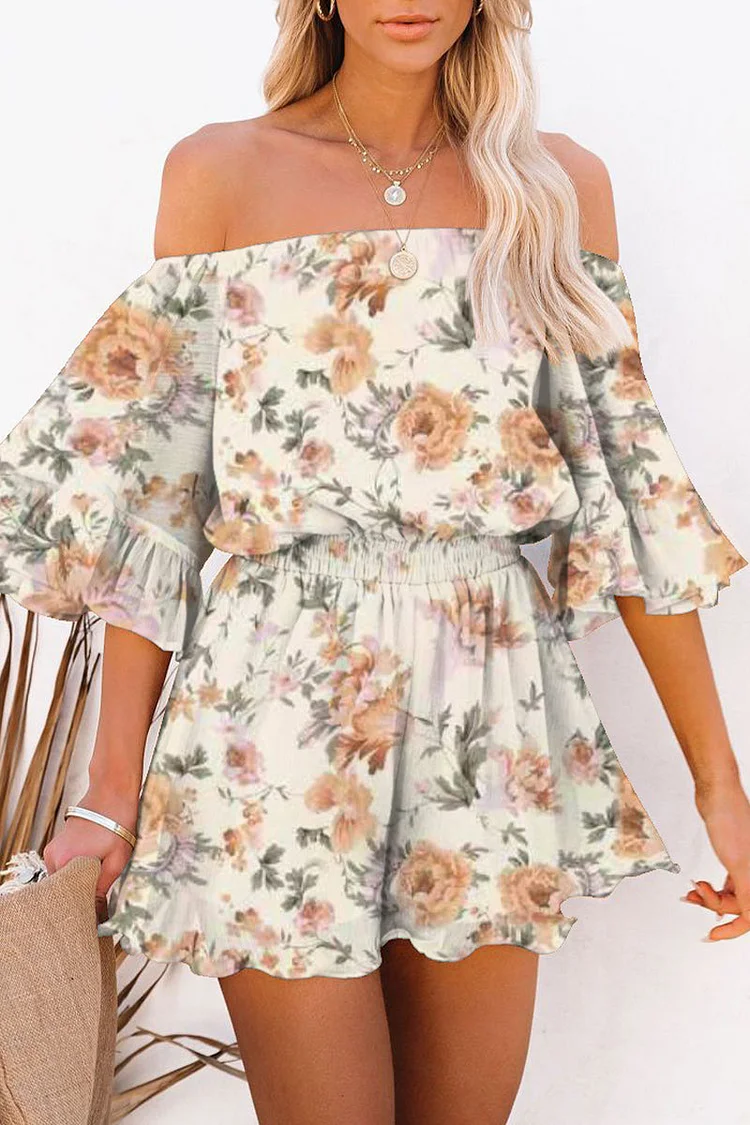 Casual Simplicity Print Patchwork Off the Shoulder Loose Jumpsuits(5 Colors)