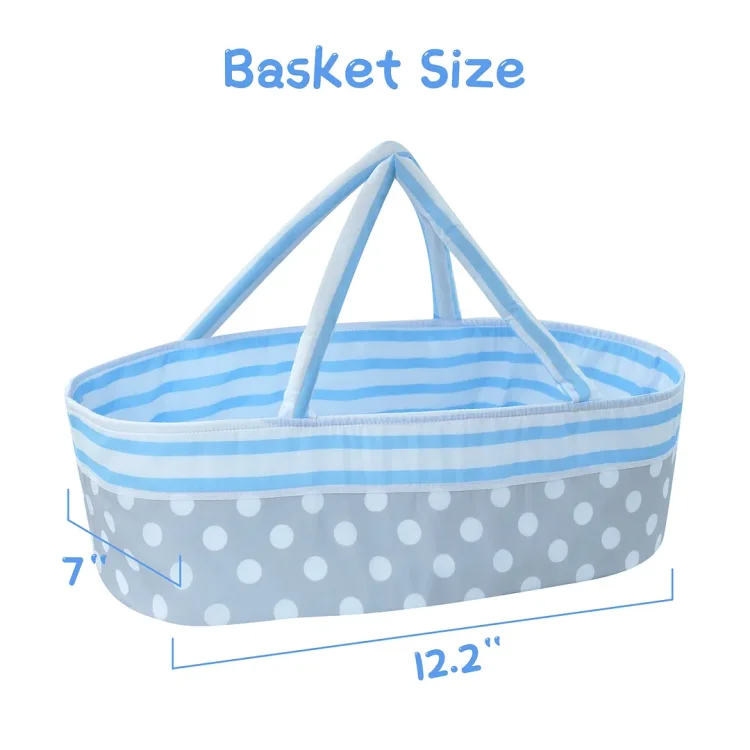  17"- 22" Polka Dot Stripe Blue Handheld Basket Reborn Baby Doll Accessories Set：Realistic Reborn Baby Dolls By Rsgdolls®