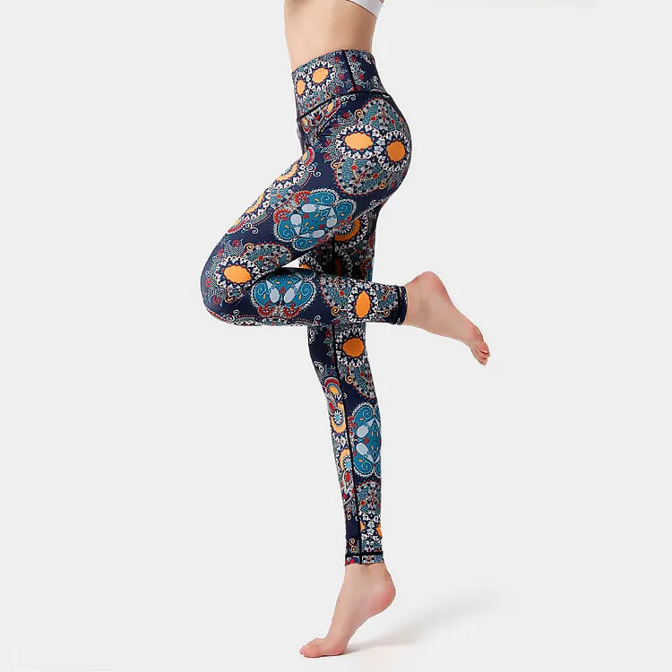 Flowers Leaves Birds Print Pants Sports Fitness Yoga Dance Leggings Women's Yoga Pants