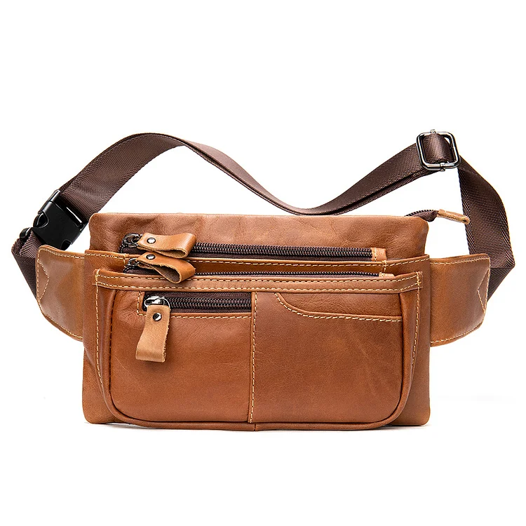 Men's Layer Cowhide Casual Sports Crossbody Chest Bag