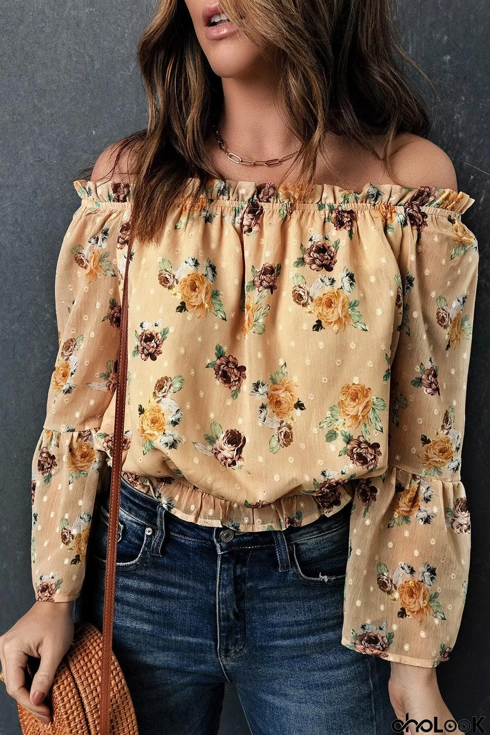 Floral Off-Shoulder Ruffle Hem Top
