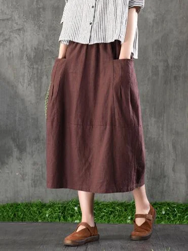 Casual Cotton Pocket Skirt