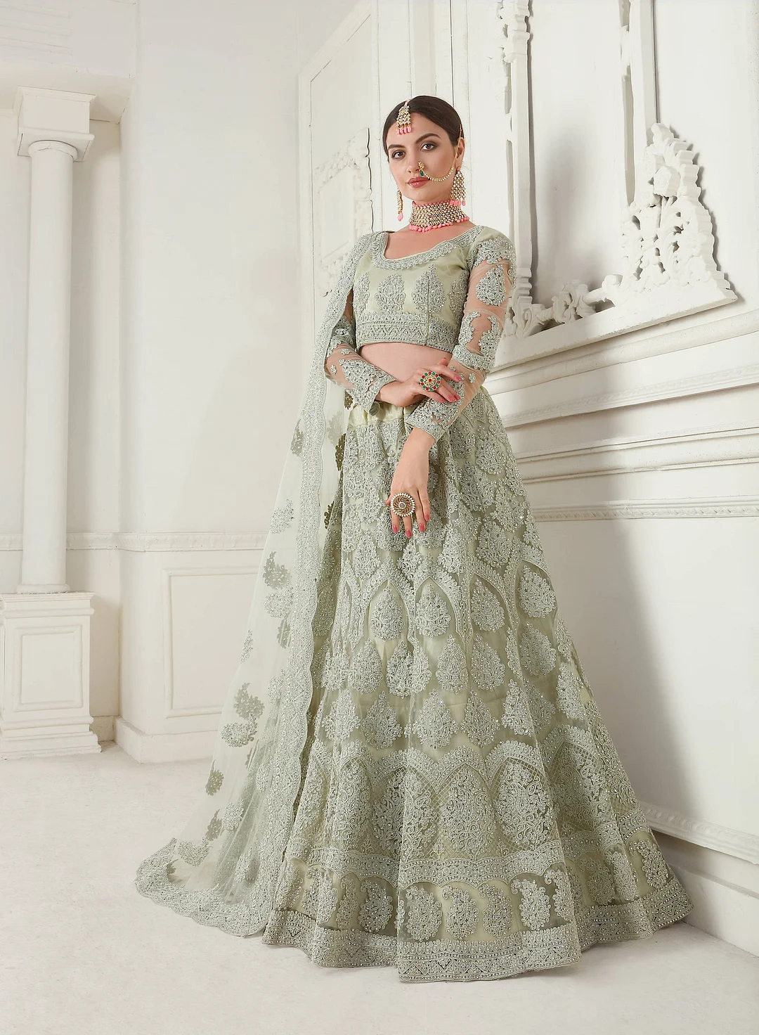 Mint Green Embroidered Designer Net Lehenga Choli Dupatta for Women & Girlish Indian Bridesmaid South Asian Bridal Wedding Dresses Outfits