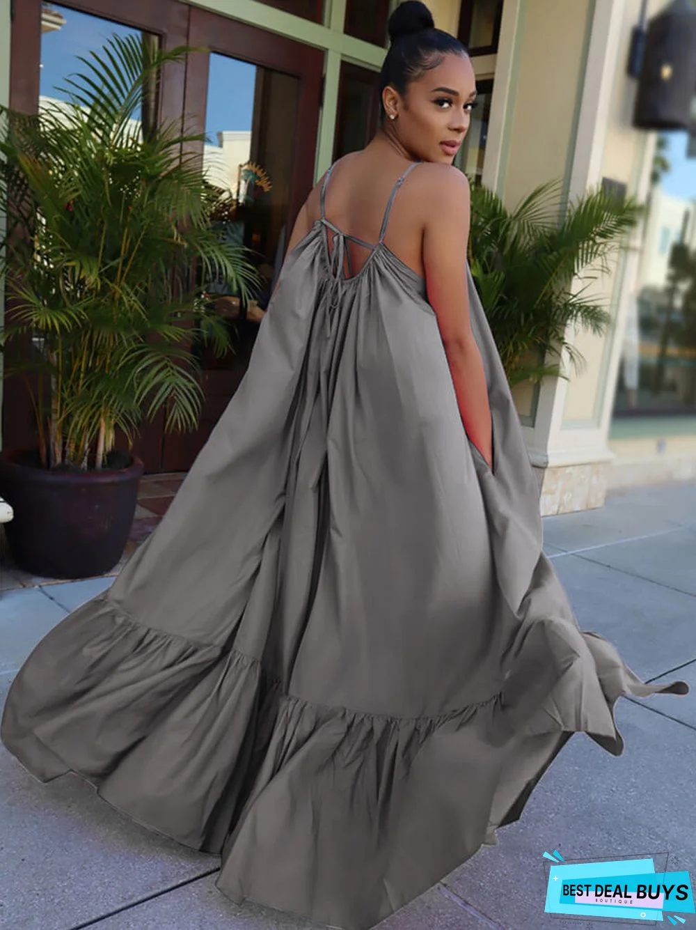 Plus Size Spaghetti Strap Ruffle Beach Maxi Swing Dresses