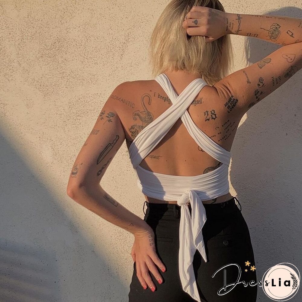 Neck Tube Top Vest Female Tide Ropa De Mujer Y2k T Shirt Harajuku Fashion Sexy Hollow Out Bandage Crop Tops Women