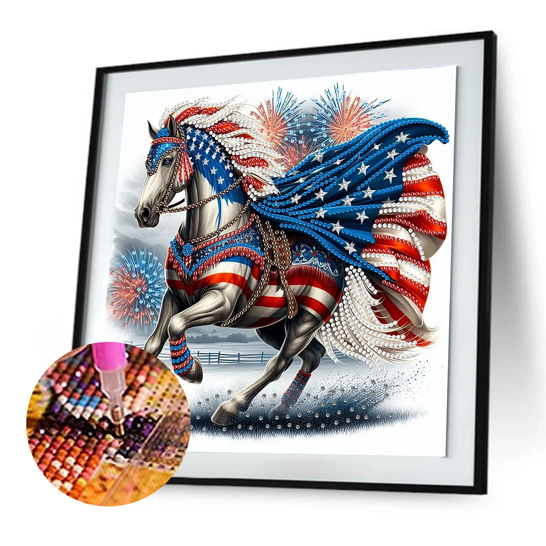 Diamond Painting - Partial Special Shaped Drill - Independence Day Horse(Canvas|30x30cm)