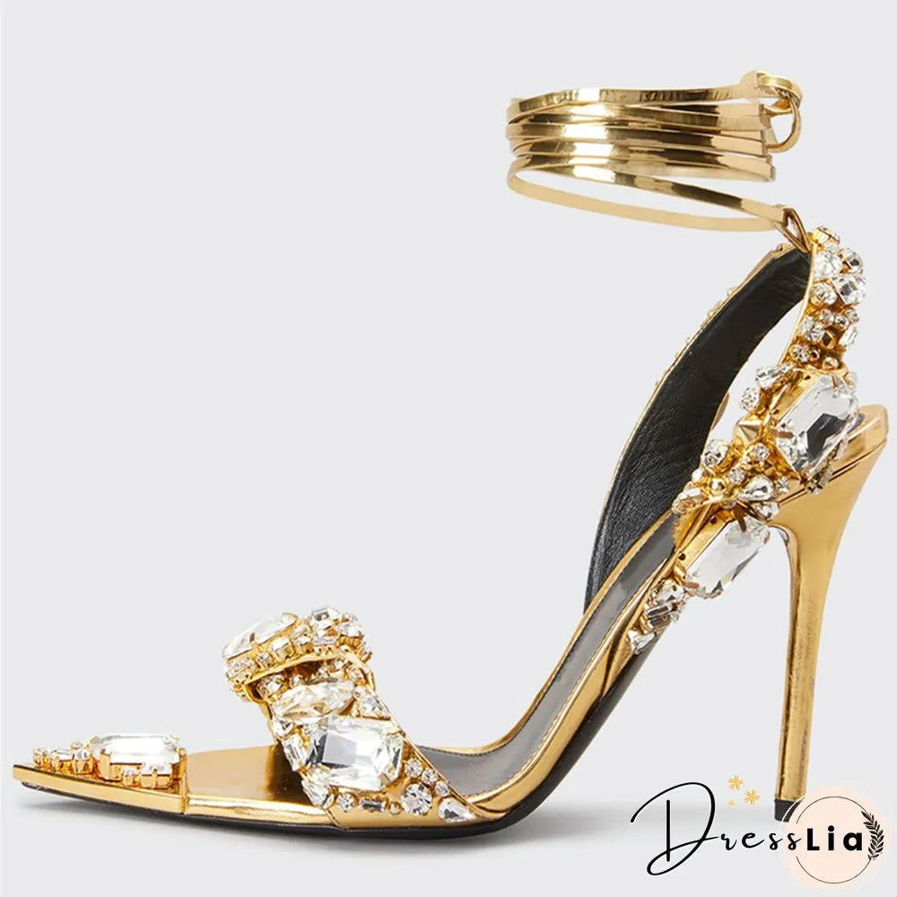New Crystal Womens Wedding Rhinestones High Heels & Low Heel Ankle Strap Party Pointed Toe