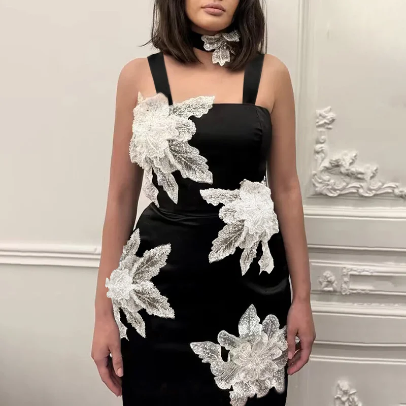Brownm Fashion Design Dress Women 2025 Summer New Mesh Flowers Spliced High-End Bag Hip Sling Skirt