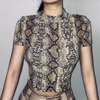 Luckclickwin 2025 Sexy Crop Top Women Snake Print Tank Top Slim Primer High Collar Vest Harajuku Crop Tank Top T Shirt Femme Girls Camis Tops