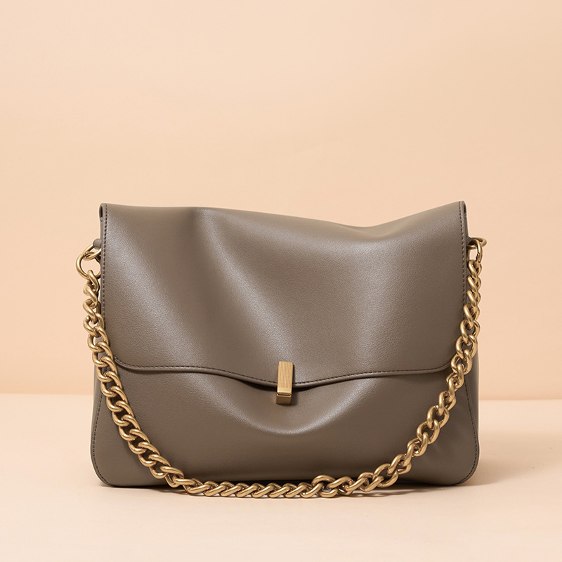 Women Large Capacity Cowhide Chain Shoulder Bag, Vintage Niche High-End Crossbody Commuter Handbag-MERUMOTE
