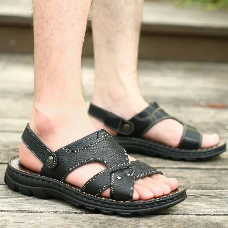 Men's Genuine Leather Summer Sandals Beach Slippers Shoes