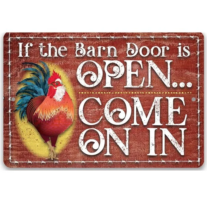 Si la porte de la grange est ouverte, entrez - enseignes en étain vintage / enseignes en bois - 7.9x11.8in & 11.8x15.7in