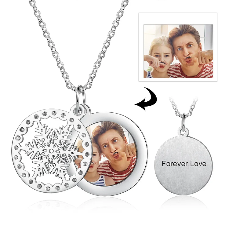 Custom Picture Necklace Snowflake Pendant with Engraving Personalized Gift, Personalized Necklace with Picture and Text