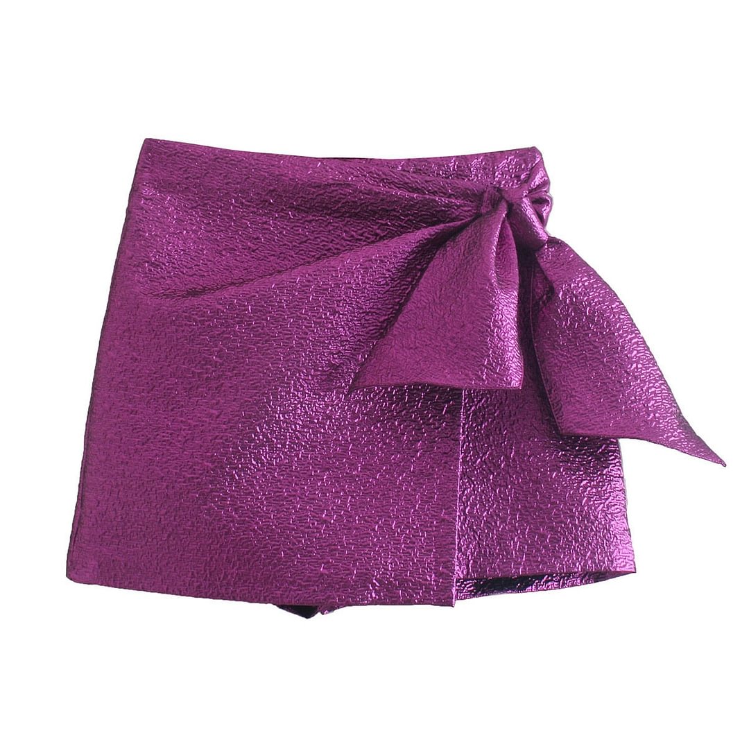 Willshela Women Fashion Textured Skort with Bow Knot High-waisted Invisible Side Zipper Casual Chic Lady Woman Elegant Shorts