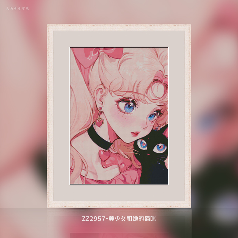 [ZZ2957-Beautiful Girl and Her Cat]  Painting Fairy Cross Stitch