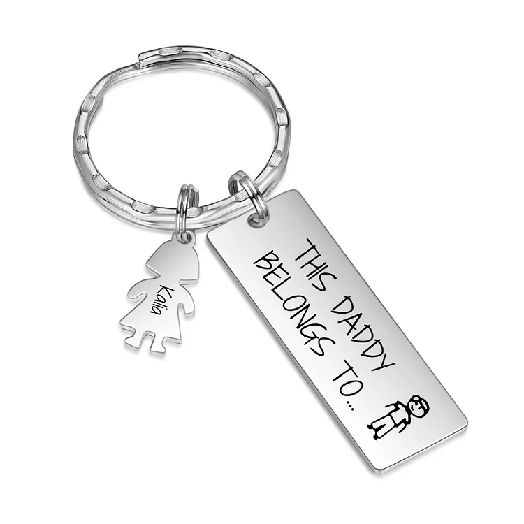 Personalized Keychain with 1 Kid Charms Father's Day Gift "This Daddy Belongs To" Custom Family Keyring