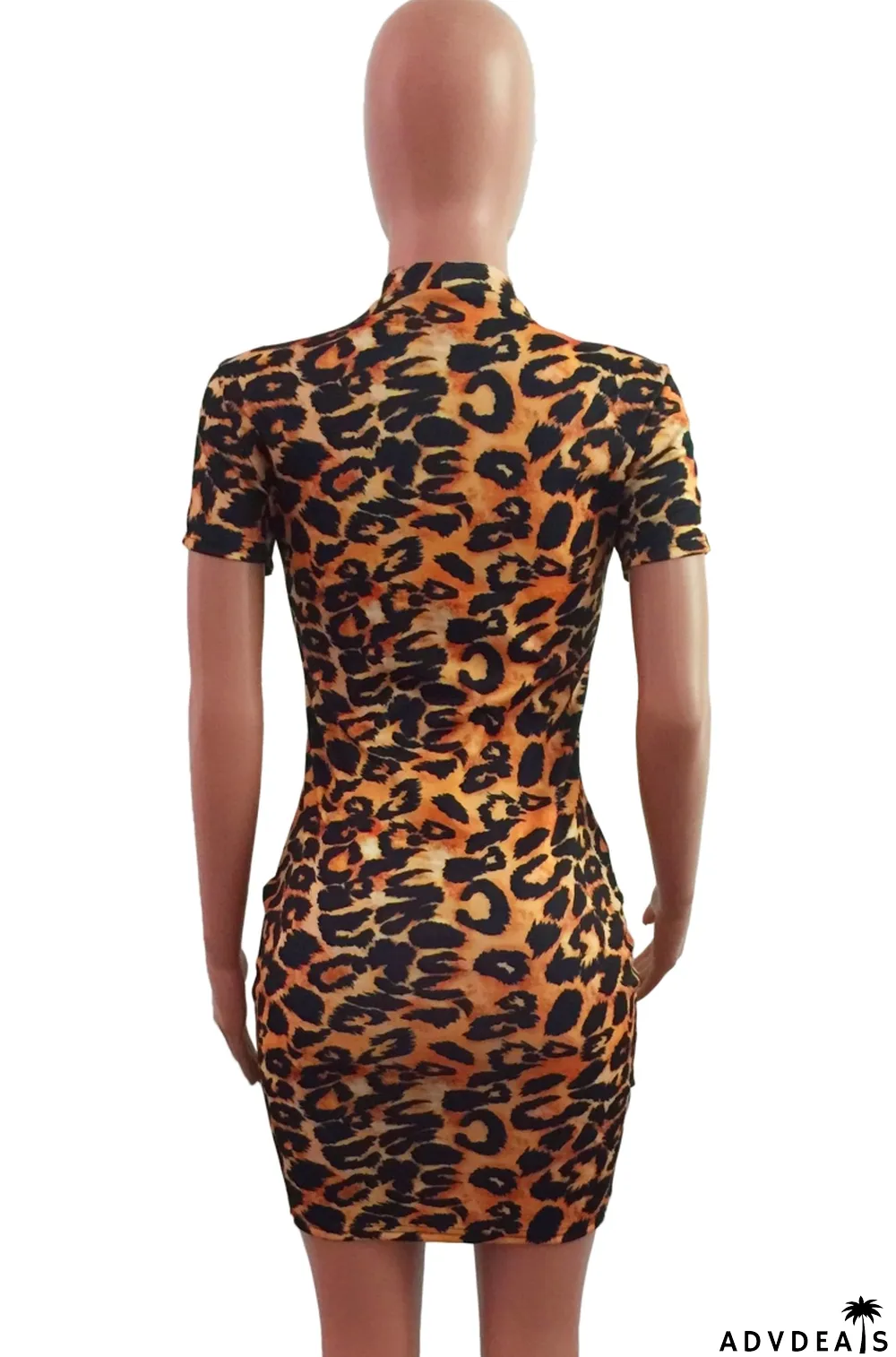 Summer Leopard Print Short Sleeve Mini Bodycon Dress