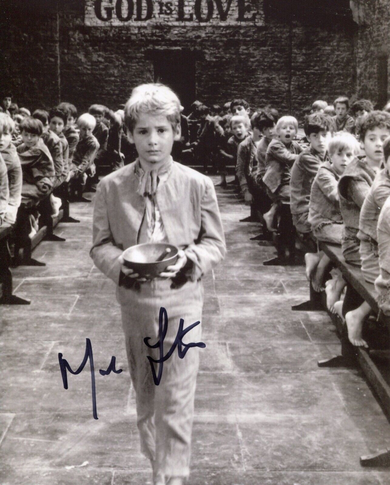 Mark Lester as Oliver! signed 8x10 food bowl movie scene Photo Poster painting - UACC DEALER