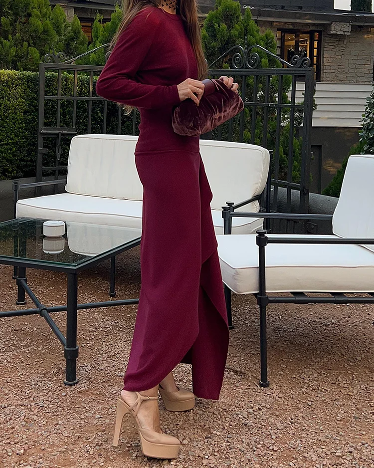 Slit Long Sleeve Elegant Dress