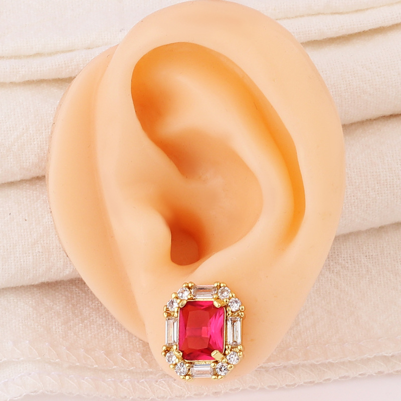 Moderate Luxury Women Quadrilateral Hexagon Number Text Letter Copper Diamond Inlay Earrings