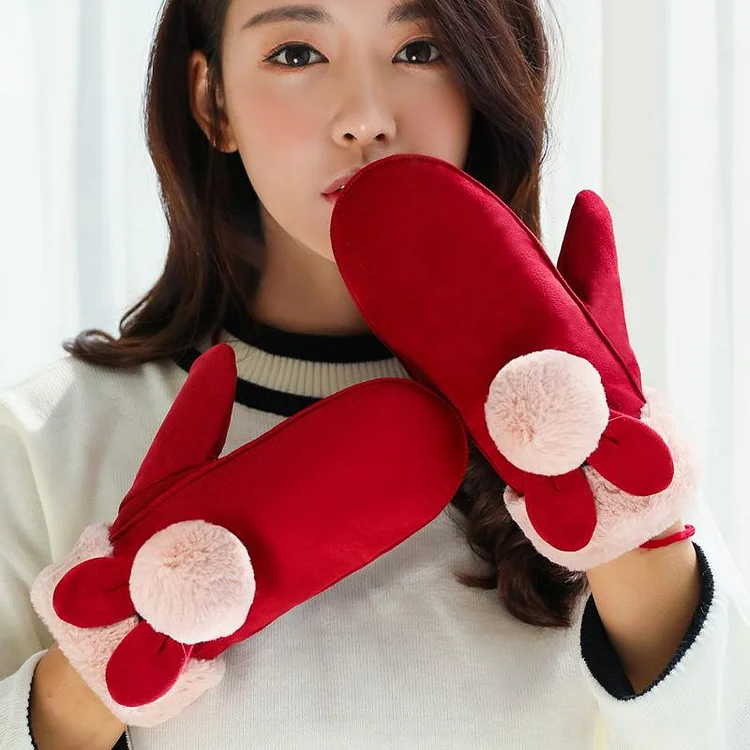 Cute Rabbit ears Hairball Gloves