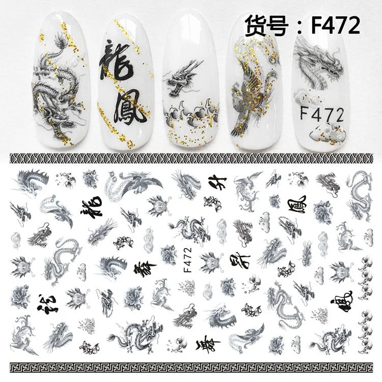 3D Chinese Red Black Dragon Manicure Decor Stickers Snake Nail Sticker DIY Self Adhesive Nail Decals Acrylic Nail Art Decoration-Nail Inspo
