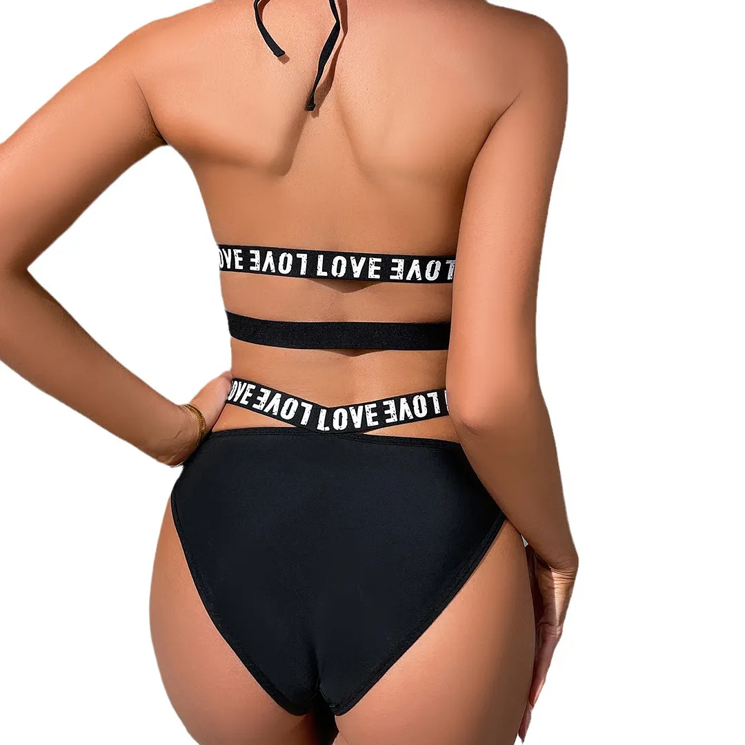 Churchf Sex Lingerie Sexy Women's Hollow Hanging Neck Bra Underwear Letter Sex Suit