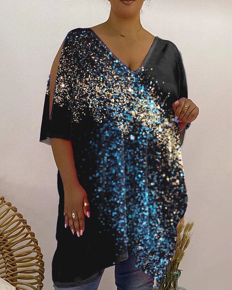 Casual Sequins V-Neck T-Shirt