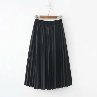 2020 Spring Summer Women High Waist Skirt Solid Color Pleated Skirt Women Causal Midi Skirts