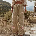 Women's Retro Bohemian Rose Art Linen Pants - Image 2