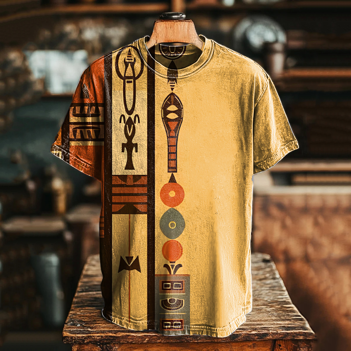 Vintage African Art Abstract Pattern Print T-shirt