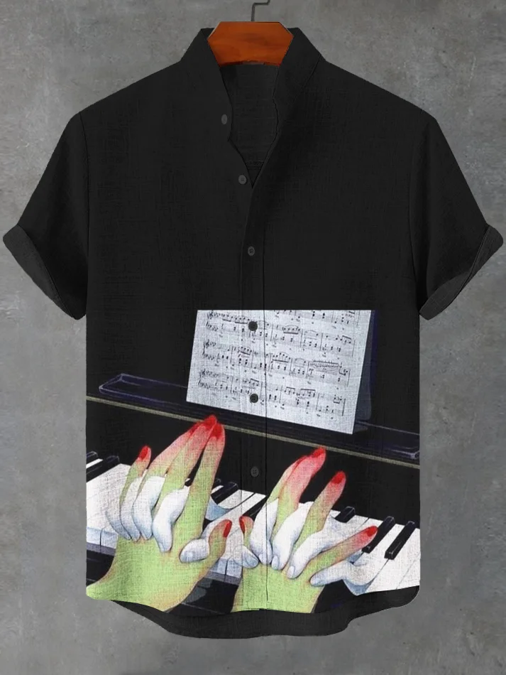 Men's Piano Horror Hand Halloween Print Casual Shirt