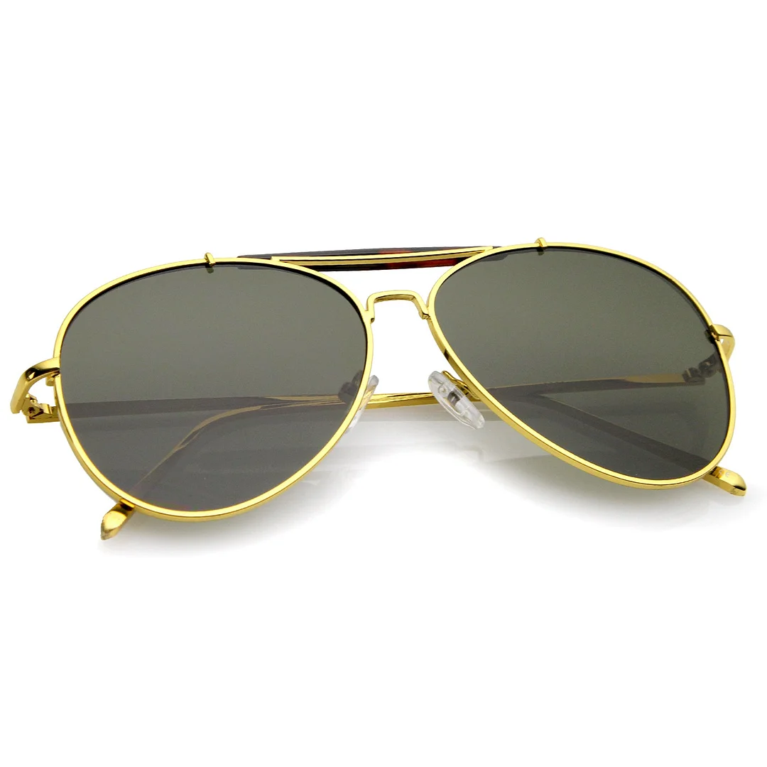 Classic Metal Double Nose Bridge Slim Temple Super Flat Lens Aviator glasses 57mm