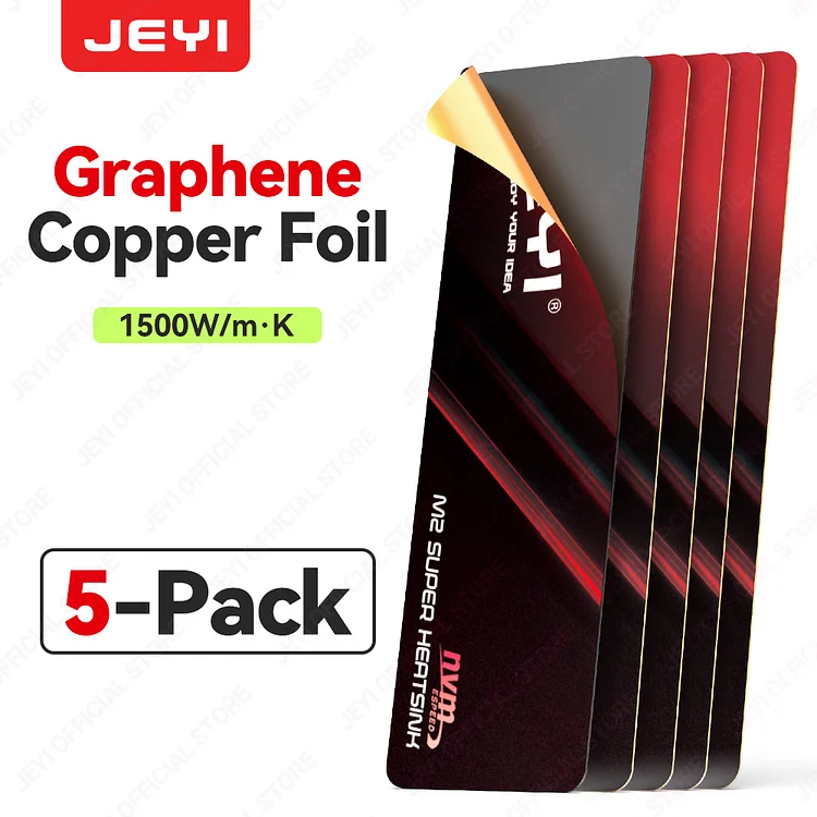 JEYI Graphene M.2 2280 SSD Copper Foil Heatsink for NVMe/SATA SSD-Ultra Thin 0.5mm High Thermal Conductivity Cooling Pad 2/5pc