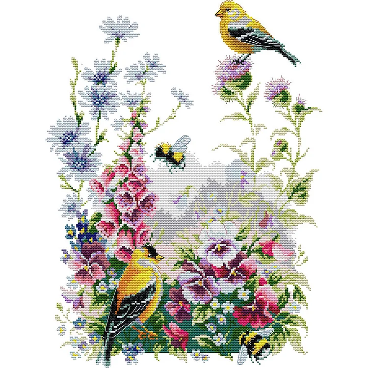Joy Sunday Birds And Flowers 1 14CT Stamped Cross Stitch 38*48CM