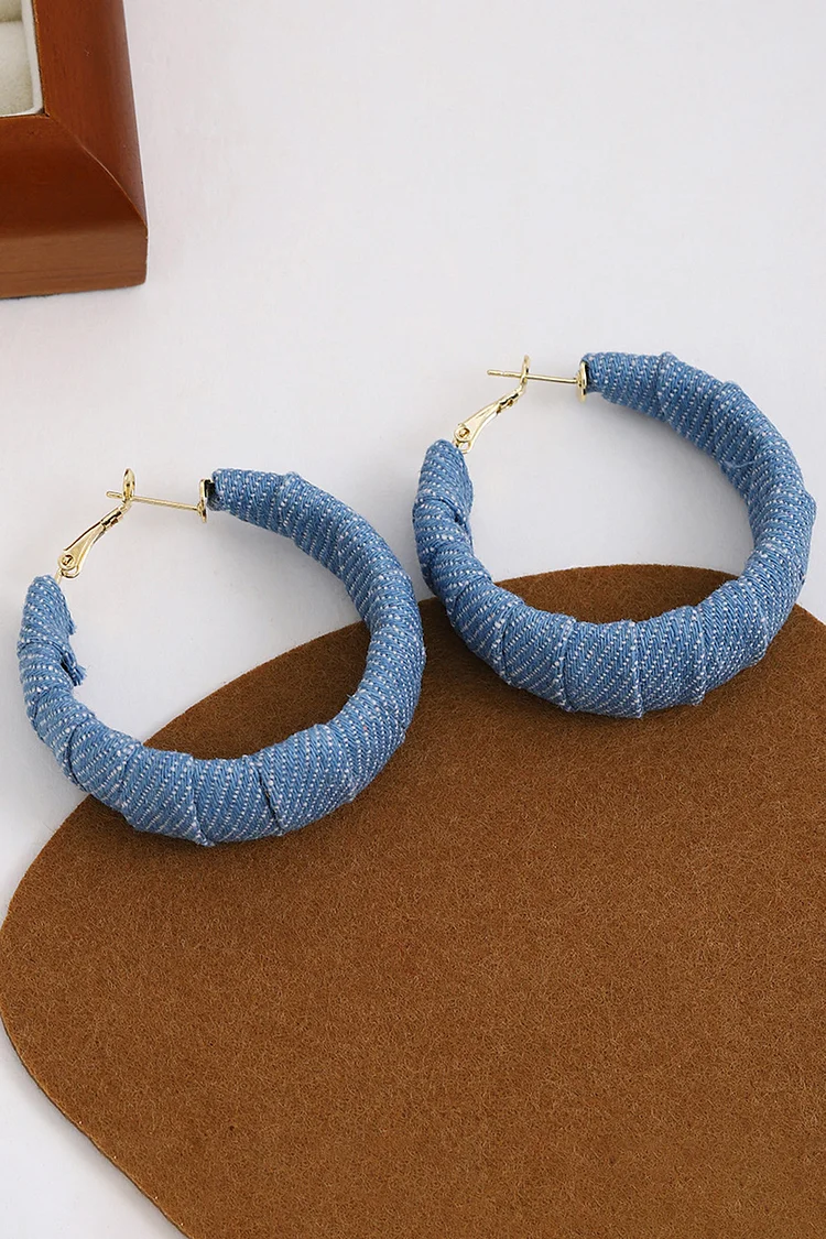 Party Fashion Denim Textured Wrapped Circle Hoop Earrings 2024 - Xpluswear