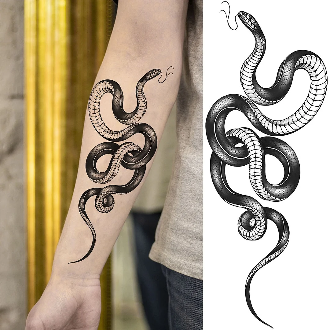 Realistic Snake Unique Forearm Temporary Tattoos For Men Adult Serpent Moon Fake Tattoo Waterproof Body Art Painting Tatoo Paper