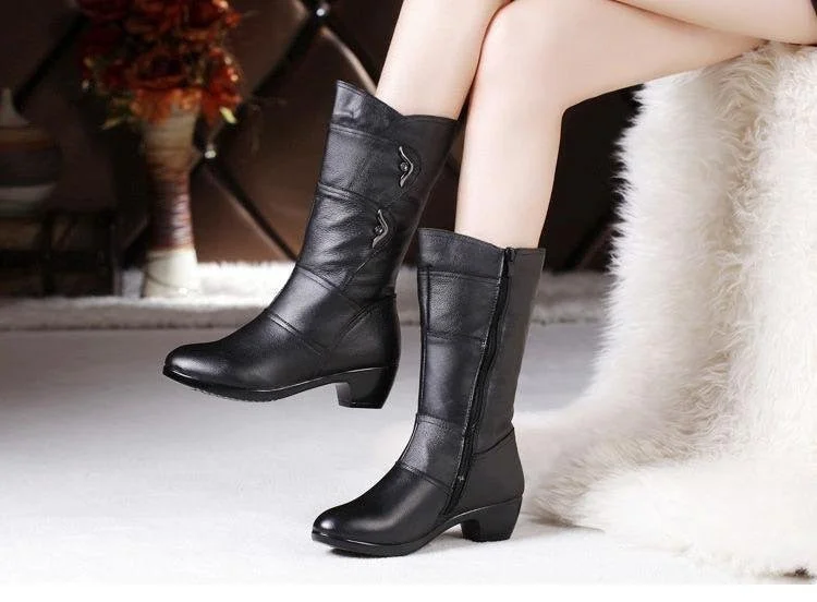 Comemore High Boot For Women Black Pu Faux Leather 2021 Women's Shoes Mid-calf Boots Non Slip Spring Winter Shoes Comfortable 42