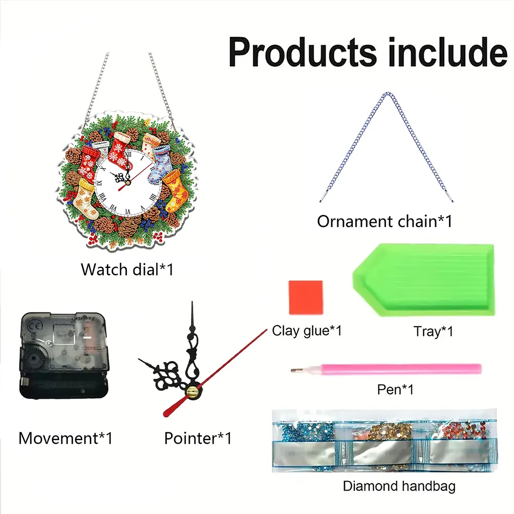 2D Flat DIY Fall Socks Acrylic Diamond Painting Clock Pendant Home Decoration