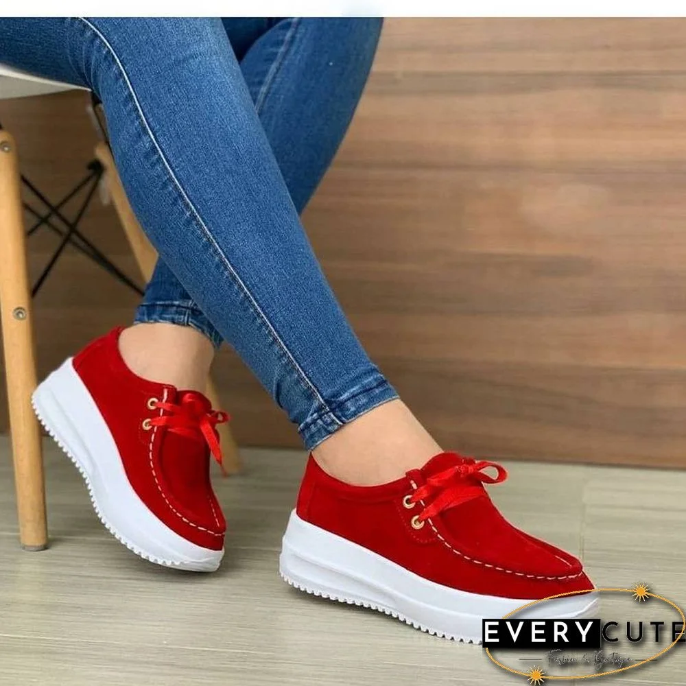Sneakers Women New Solid Color Thick Bottom Lace Up Walking Women'S Shoes Female Breathable Non Slip Platform Shoes