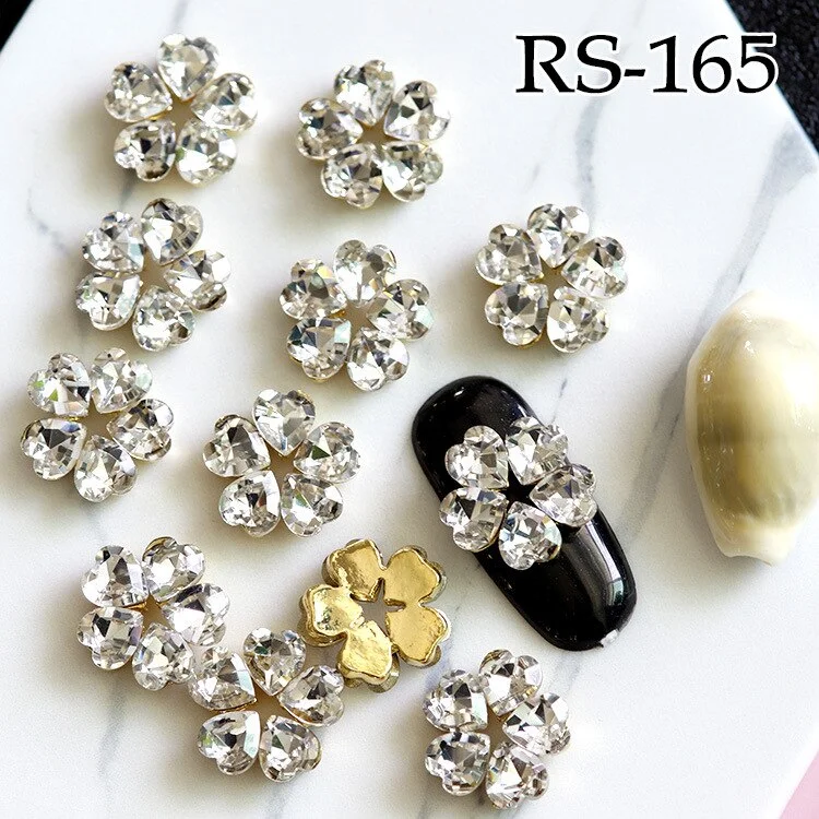 10pcs Colorful Heart flower Crystal alloy Nail Art Rhinestone metal manicure nail accessories DIY Nail Decoration Nails charms